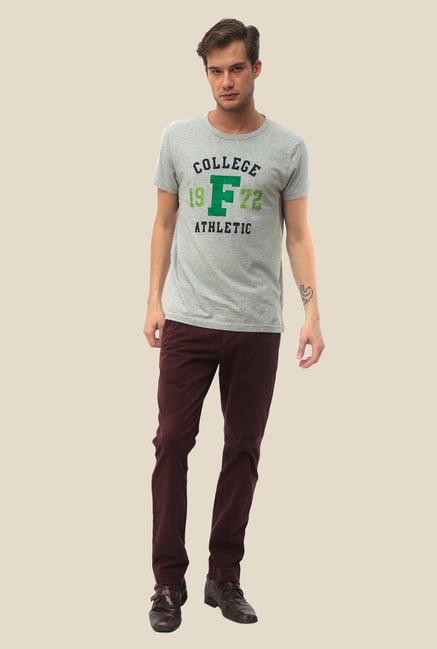 FCUK Grey Printed Crew Neck T Shirt FCUK Grey Printed Crew Neck T Shirt