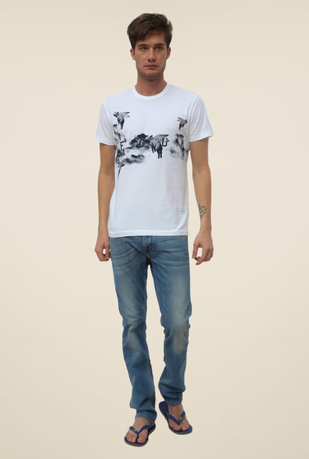 FCUK White Printed Short Sleeve T Shirt FCUK White Printed Short Sleeve T Shirt