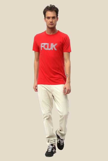 FCUK Red Printed Crew Neck T Shirt FCUK Red Printed Crew Neck T Shirt