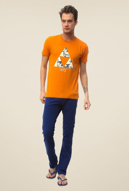FCUK Orange Printed Crew Neck T Shirt FCUK Orange Printed Crew Neck T Shirt