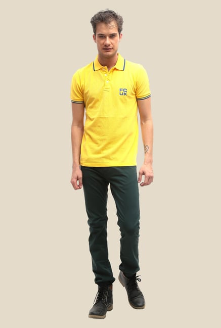 FCUK Yellow Solid Shirt Collar T Shirt FCUK Yellow Solid Shirt Collar T Shirt