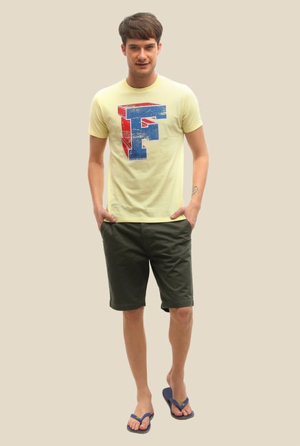 FCUK Yellow Printed Crew Neck T Shirt FCUK Yellow Printed Crew Neck T Shirt