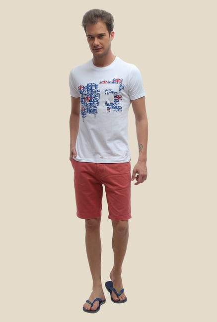 FCUK White Printed Crew Neck T Shirt FCUK White Printed Crew Neck T Shirt