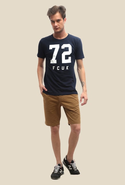FCUK Blue Printed Slim Fit T Shirt FCUK Blue Printed Slim Fit T Shirt