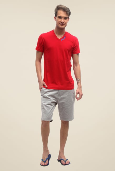 FCUK Red Solid V Neck T Shirt FCUK Red Solid V Neck T Shirt