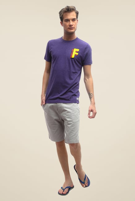 FCUK Purple Solid Crew Neck T Shirt FCUK Purple Solid Crew Neck T Shirt