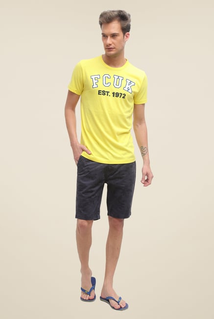 FCUK Yellow Printed Slim Fit T Shirt FCUK Yellow Printed Slim Fit T Shirt