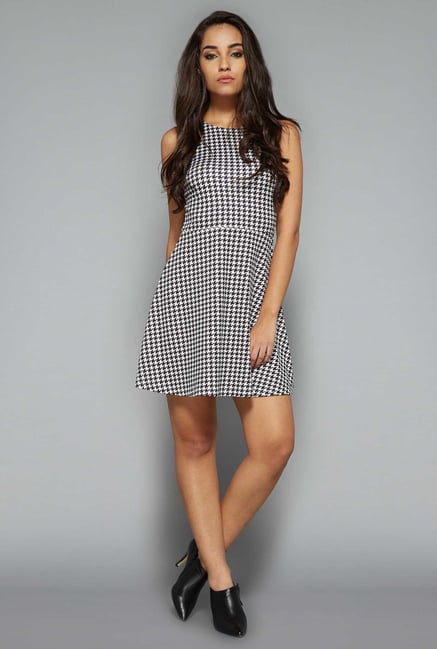 Nuon by Westside Black Houndstooth Print Dress Nuon by Westside Black Houndstooth Print Dress