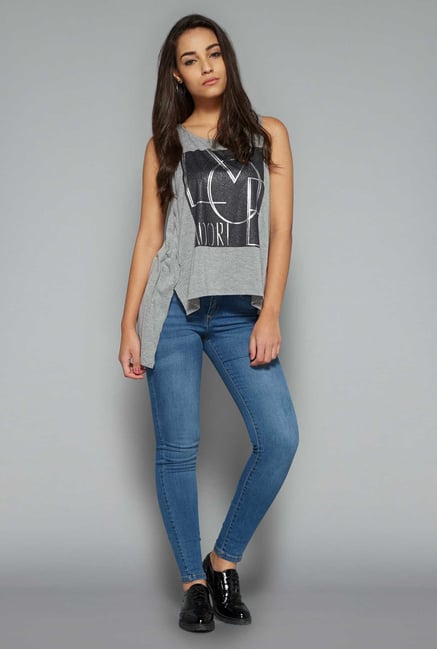Nuon by Westside Grey Printed Top Nuon by Westside Grey Printed Top