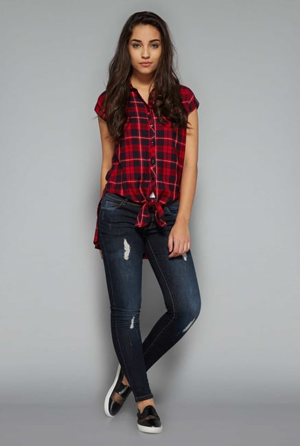Nuon by Westside Red Checks Blouse Nuon by Westside Red Checks Blouse
