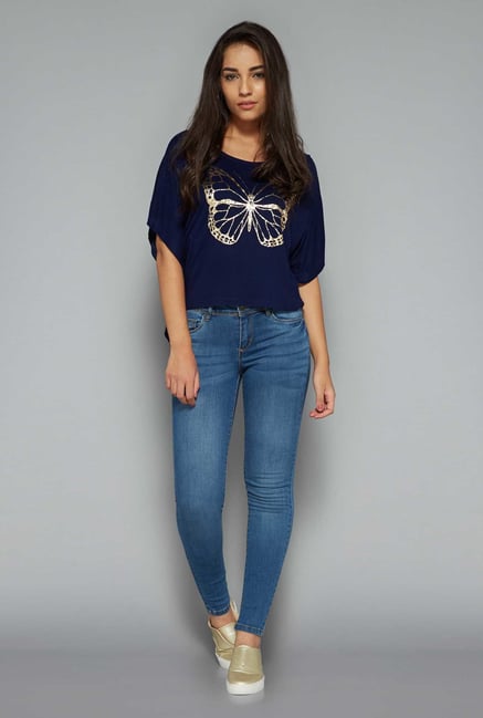 Nuon by Westside Navy Printed Top Nuon by Westside Navy Printed Top