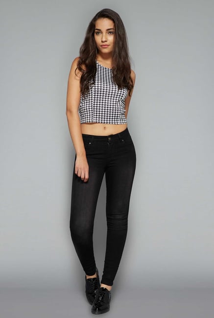 Nuon by Westside White & Black Houndstooth Print Top Nuon by Westside White & Black Houndstooth Print Top