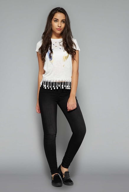 Nuon by Westside White Printed Top Nuon by Westside White Printed Top