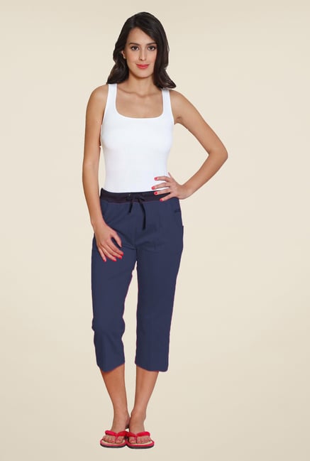 Sweet Dreams Navy Twill Stretch Solid Capris Sweet Dreams Navy Twill Stretch Solid Capris