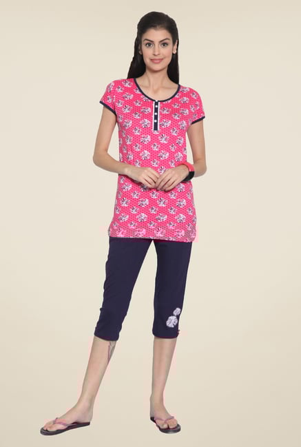 Sweet Dreams Pink & Navy Printed Capri Set Sweet Dreams Pink & Navy Printed Capri Set