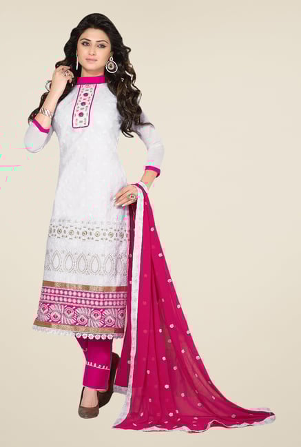 Salwar Studio White & Pink Embroidered Dress Material Salwar Studio White & Pink Embroidered Dress Material