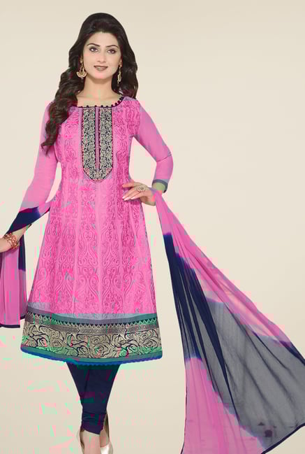 Salwar Studio Pink & Navy Embroidered Dress Material Salwar Studio Pink & Navy Embroidered Dress Material