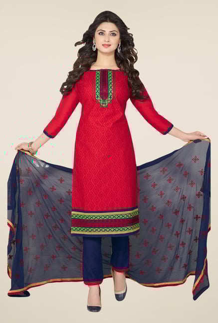 Salwar Studio Red & Navy Embroidered Dress Material Salwar Studio Red & Navy Embroidered Dress Material