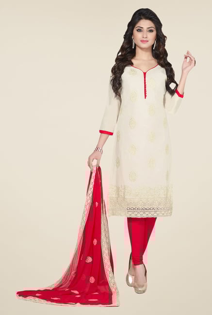 Salwar Studio Cream & Red Embroidered Dress Material Salwar Studio Cream & Red Embroidered Dress Material