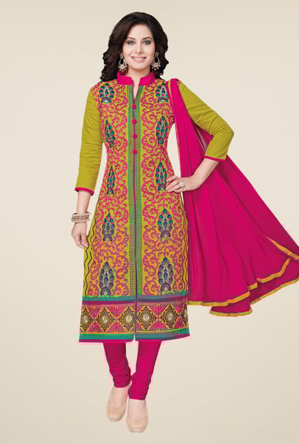 Salwar Studio Olive & Deep Pink Dress Material Salwar Studio Olive & Deep Pink Dress Material