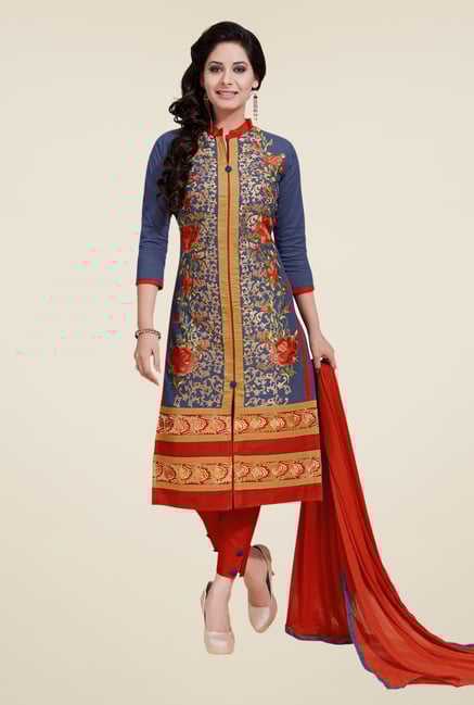 Salwar Studio Grey & Orange Cotton Dress Material Salwar Studio Grey & Orange Cotton Dress Material