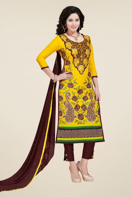 Salwar Studio Yellow & Brown Embroidered Dress Material Salwar Studio Yellow & Brown Embroidered Dress Material