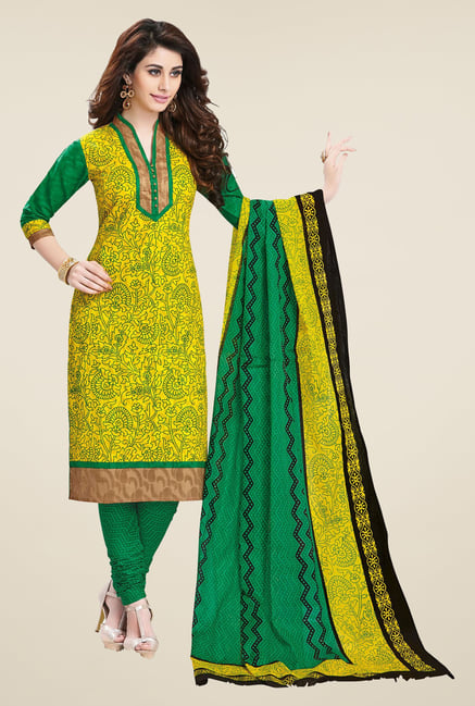Salwar Studio Lemon & Green Printed Dress Material Salwar Studio Lemon & Green Printed Dress Material