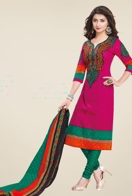 Salwar Studio Pink & Green Printed Dress Material Salwar Studio Pink & Green Printed Dress Material