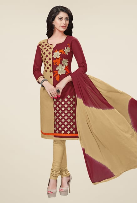 Salwar Studio Brown & Beige Free Size Dress Material Salwar Studio Brown & Beige Free Size Dress Material