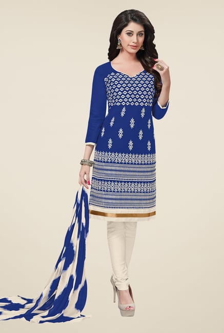 Salwar Studio Blue & Off White Embroidered Dress Material Salwar Studio Blue & Off White Embroidered Dress Material