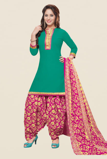 Salwar Studio Sea Green & Pink Patiyala Dress Material Salwar Studio Sea Green & Pink Patiyala Dress Material