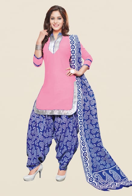 Salwar Studio Light Pink & Blue Patiyala Dress Material Salwar Studio Light Pink & Blue Patiyala Dress Material