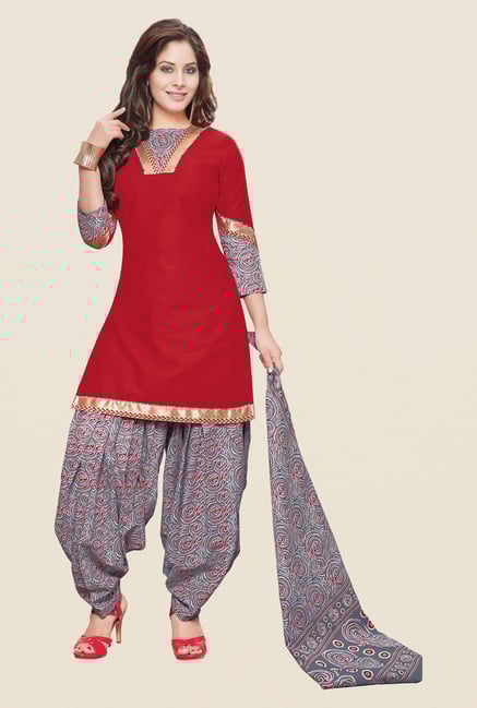 Salwar Studio Red & Grey Printed Patiyala Dress Material Salwar Studio Red & Grey Printed Patiyala Dress Material