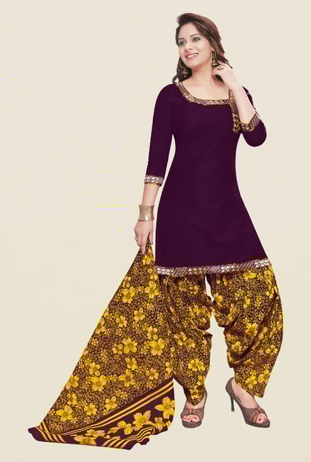 Salwar Studio Wine & Dark Yellow Patiyala Dress Material Salwar Studio Wine & Dark Yellow Patiyala Dress Material