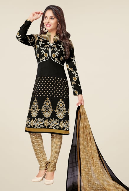 Salwar Studio Black & Beige Printed Dress Material Salwar Studio Black & Beige Printed Dress Material