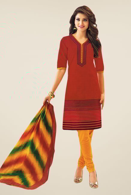 Salwar Studio Red & Dark Yellow Striped Dress Material Salwar Studio Red & Dark Yellow Striped Dress Material