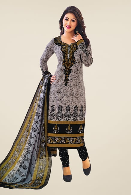 Salwar Studio Grey & Black Printed Cotton Dress Material Salwar Studio Grey & Black Printed Cotton Dress Material