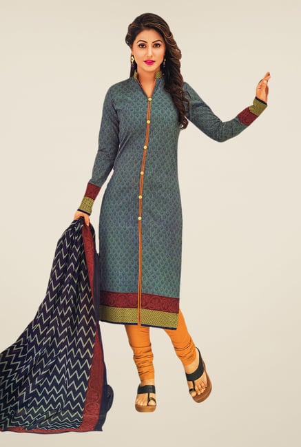 Salwar Studio Grey & Mustard Printed Dress Material Salwar Studio Grey & Mustard Printed Dress Material