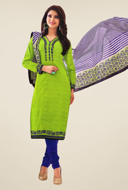 Salwar Studio Parrot Green & Blue Striped Dress Material Salwar Studio Parrot Green & Blue Striped Dress Material