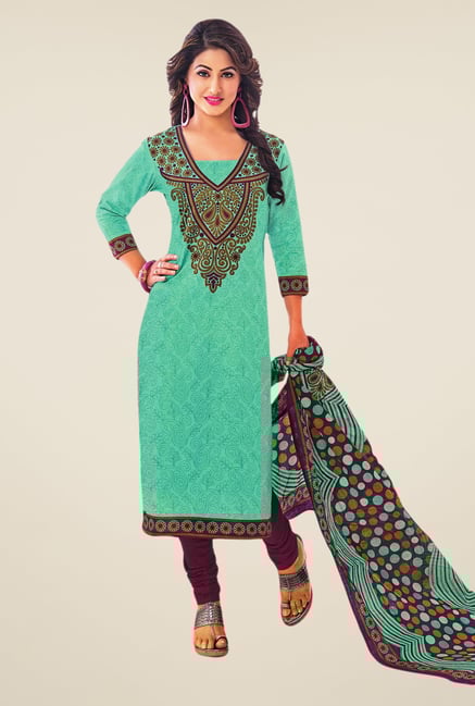 Salwar Studio Sea Green & Violet Printed Dress Material Salwar Studio Sea Green & Violet Printed Dress Material