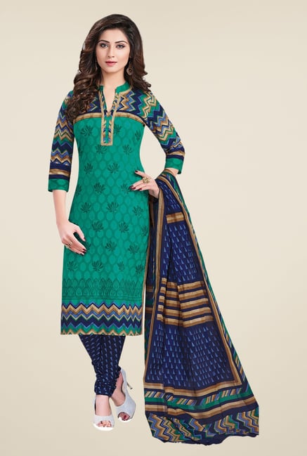 Salwar Studio Green & Blue Regular Wash Dress Material Salwar Studio Green & Blue Regular Wash Dress Material