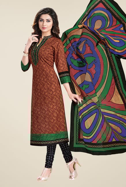 Salwar Studio Brown & Black Printed Dress Material Salwar Studio Brown & Black Printed Dress Material