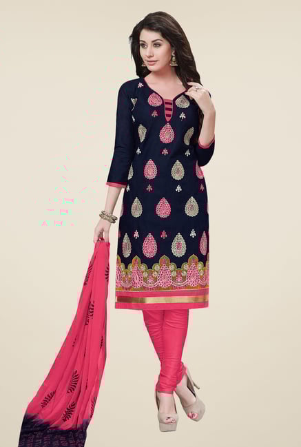 Salwar Studio Navy & Pink Embroidered Dress Material Salwar Studio Navy & Pink Embroidered Dress Material