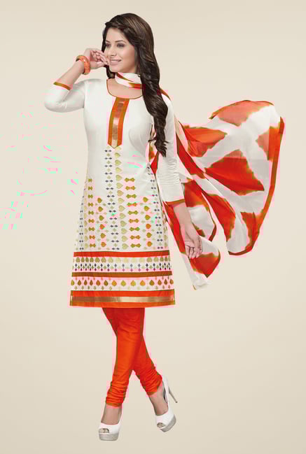 Salwar Studio White & Orange Embroidered Dress Material Salwar Studio White & Orange Embroidered Dress Material