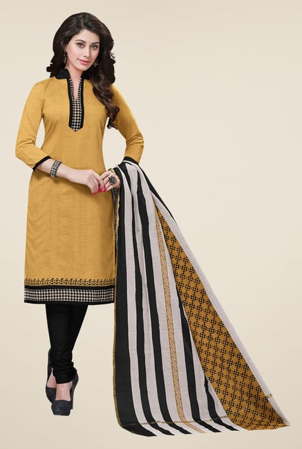 Salwar Studio Beige & Black Embroidered Dress Material Salwar Studio Beige & Black Embroidered Dress Material
