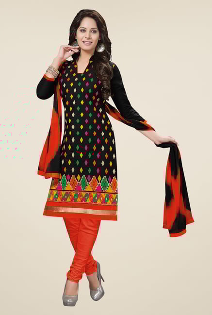 Salwar Studio Black & Red Embroidered Cotton Dress Material Salwar Studio Black & Red Embroidered Cotton Dress Material