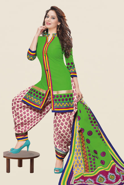 Salwar Studio Green & Pink Printed Patiyala Dress Material Salwar Studio Green & Pink Printed Patiyala Dress Material