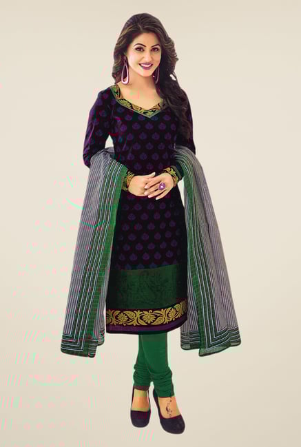 Salwar Studio Deep Violet & Green Printed Dress Material Salwar Studio Deep Violet & Green Printed Dress Material