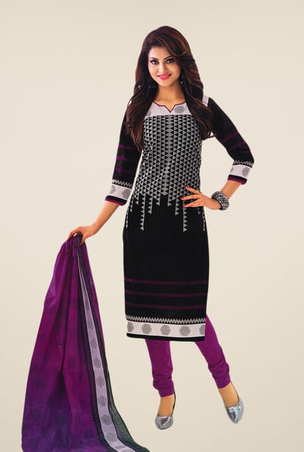 Salwar Studio Black & Violet Printed Dress Material Salwar Studio Black & Violet Printed Dress Material