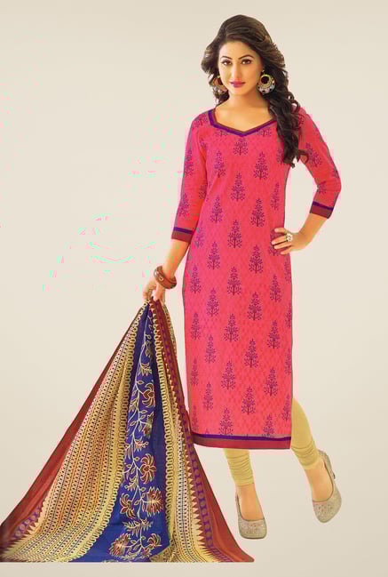 Salwar Studio Light Pink & Beige Printed Dress Material Salwar Studio Light Pink & Beige Printed Dress Material